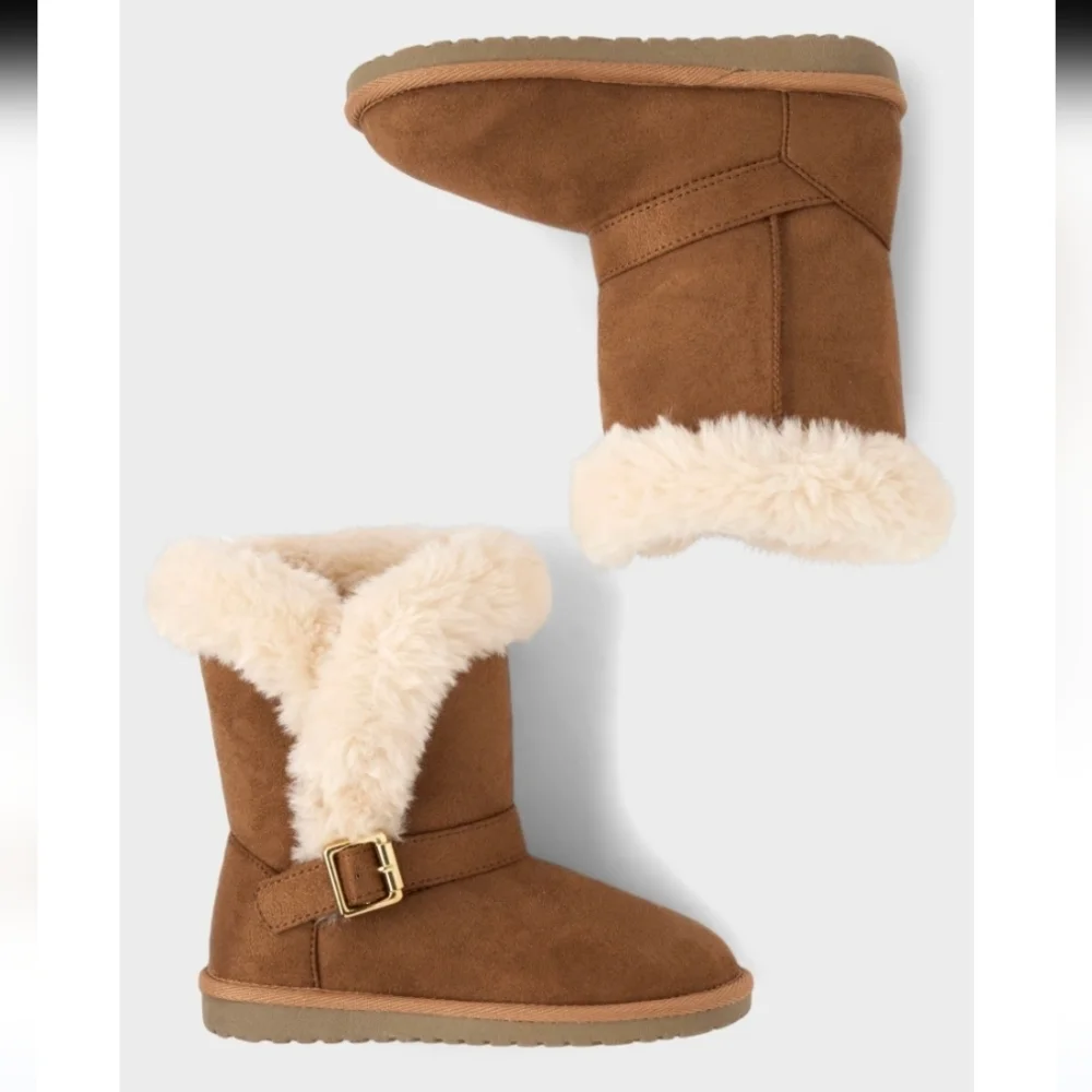 *Out Of Stock* Girls Buckle Faux Fur Chalet Boots - tan